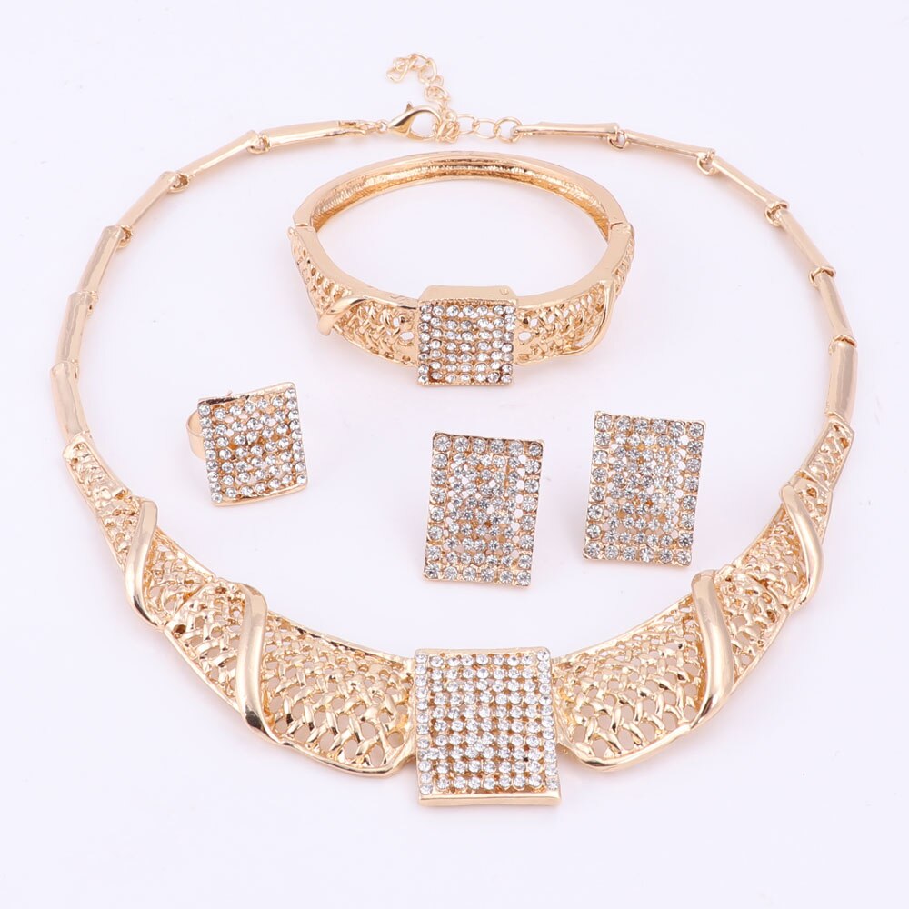 African Costume Jewelry Set Gold Color Crystal Jewelry Sets Necklace Set For Women Wedding