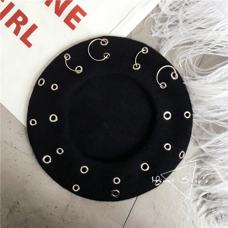 13 Color Ins Tumblr Hipster Rivet Hole & Patchwork Metal Buckle Circle Party/Club/Travel Harujuku Beret Hat: AS PHOTO 9