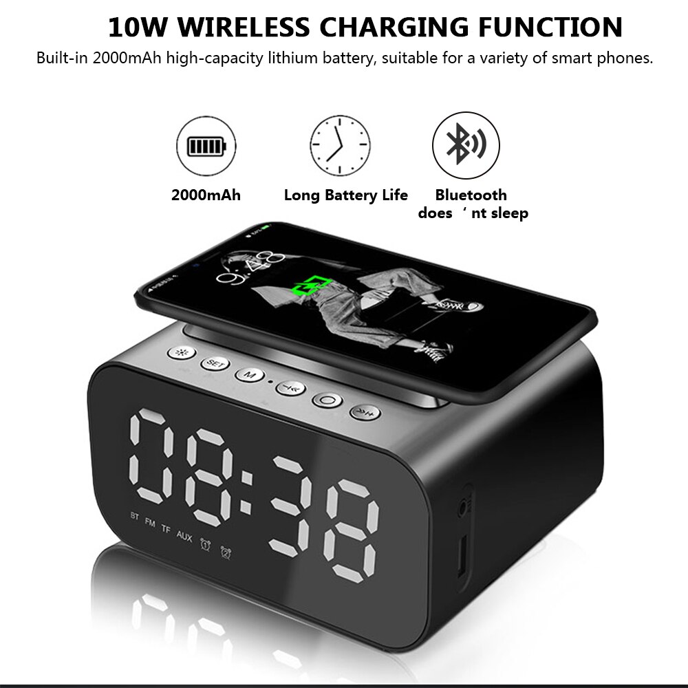 Fm Radio Desktop Clocks Wireless Charger Alarm Clock Bluetooth Speaker USB Fast Charger Home Decorations LED Smart Digital Clock