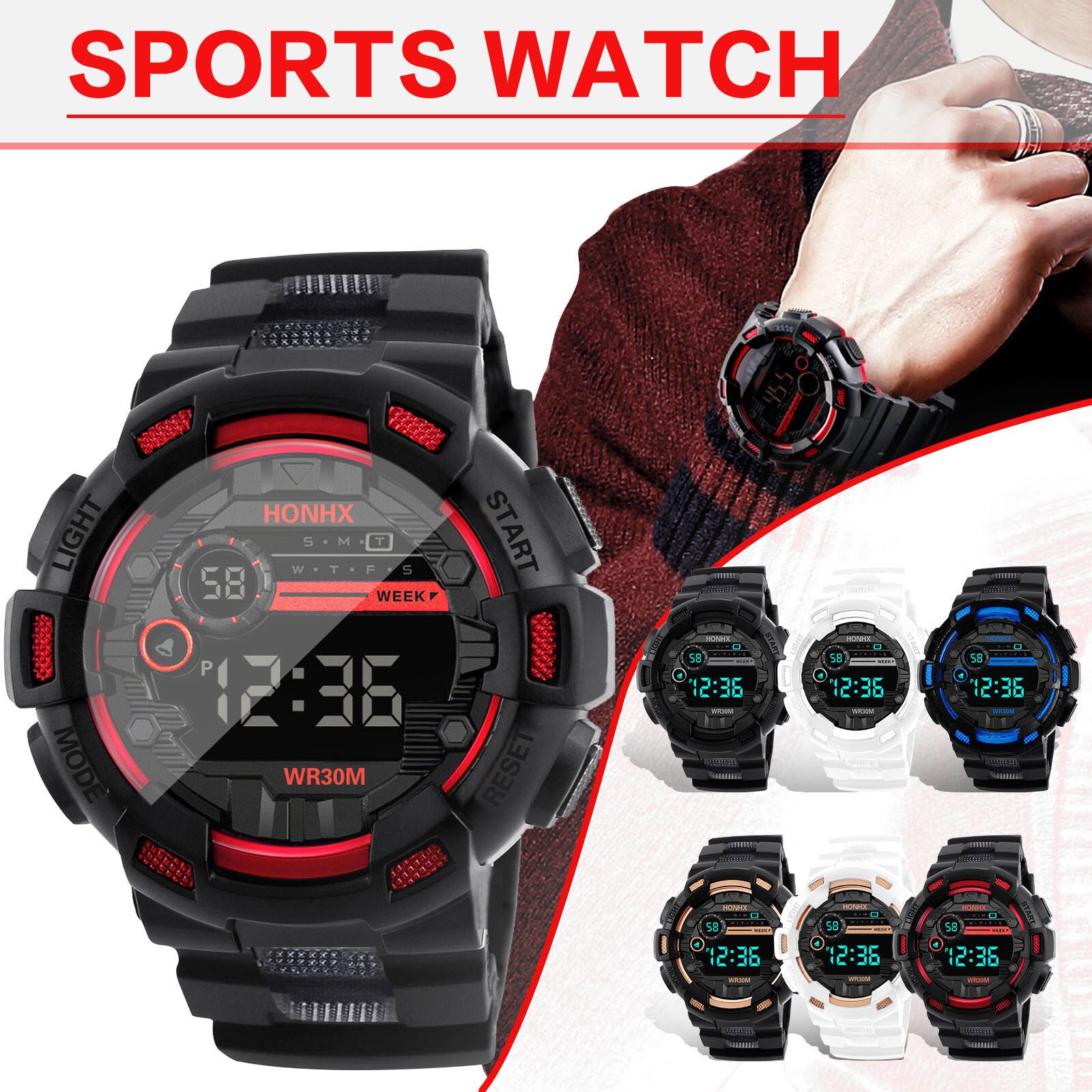 Honhx Waterdicht Heren Horloges Zes Stijlen Van Cool Sport Elektronische Horloges Led Digitale Outdoor Met Vier Knoppen Kinderen Horloge