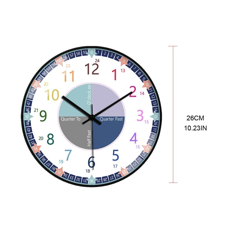 Educational Wall Clock for Children Kid's Teaching Clock Learn to Tell Time Home school Classroom