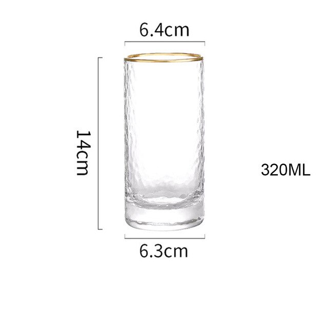 Glass Cup With Gold Rim Coffee Mug Thermal Insulation Breakfast Milk Crystal Hammer Point Ripple Cups Tumbler: M