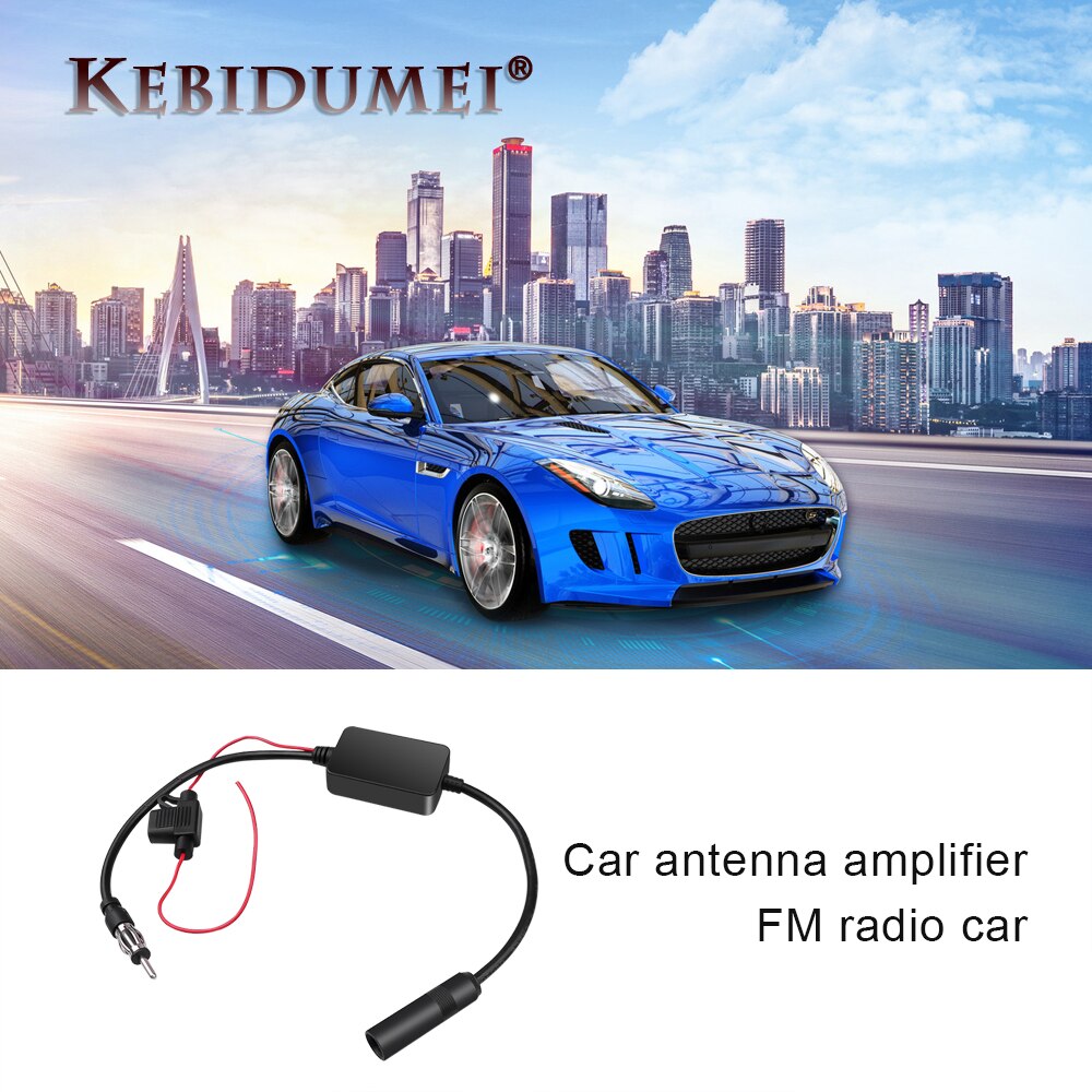 Kebidumei fm am antena impulsionador carro automóvel amplificador de sinal de rádio brisa antena montagem antenas para carro 12 v