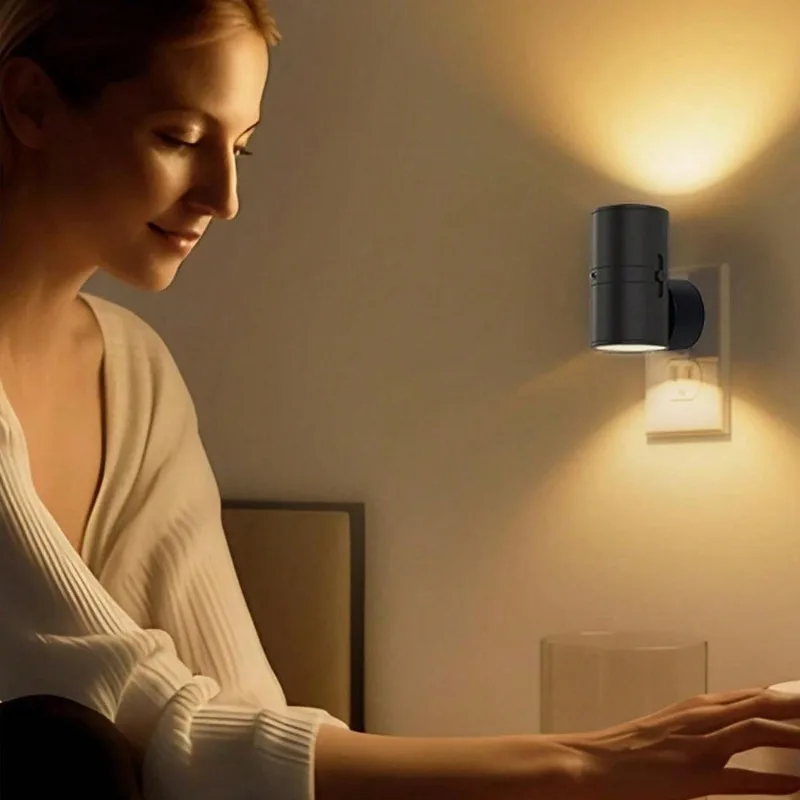 Luz LED nocturna cilíndrica enchufable lámpara de pared moderna Sensor brillo ajustable luces nocturnas regulables para pasillo dormitorio