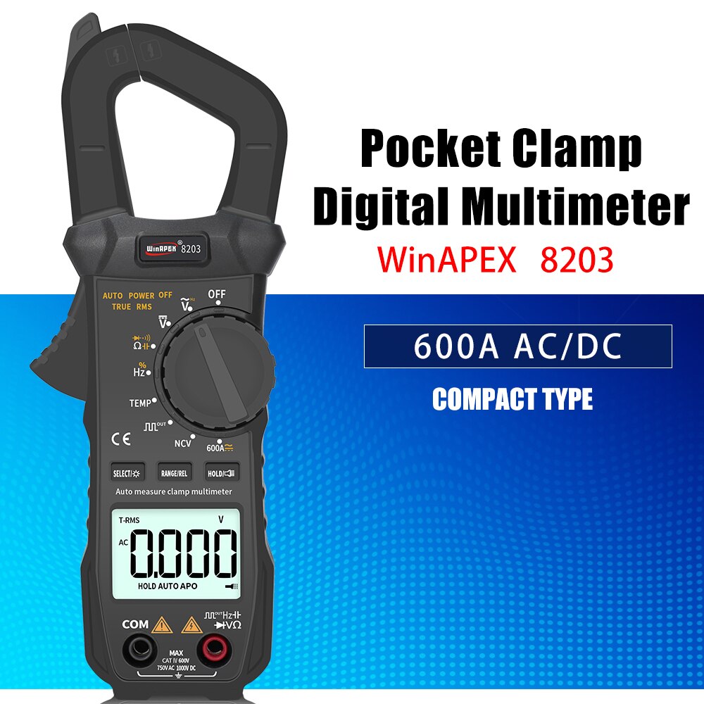 Winapex Draagbare Digitale Stroomtang Meter 6000 Telt Pocket Multimeter Tang Ampèremeter Met Vierkante Golven Uitgang
