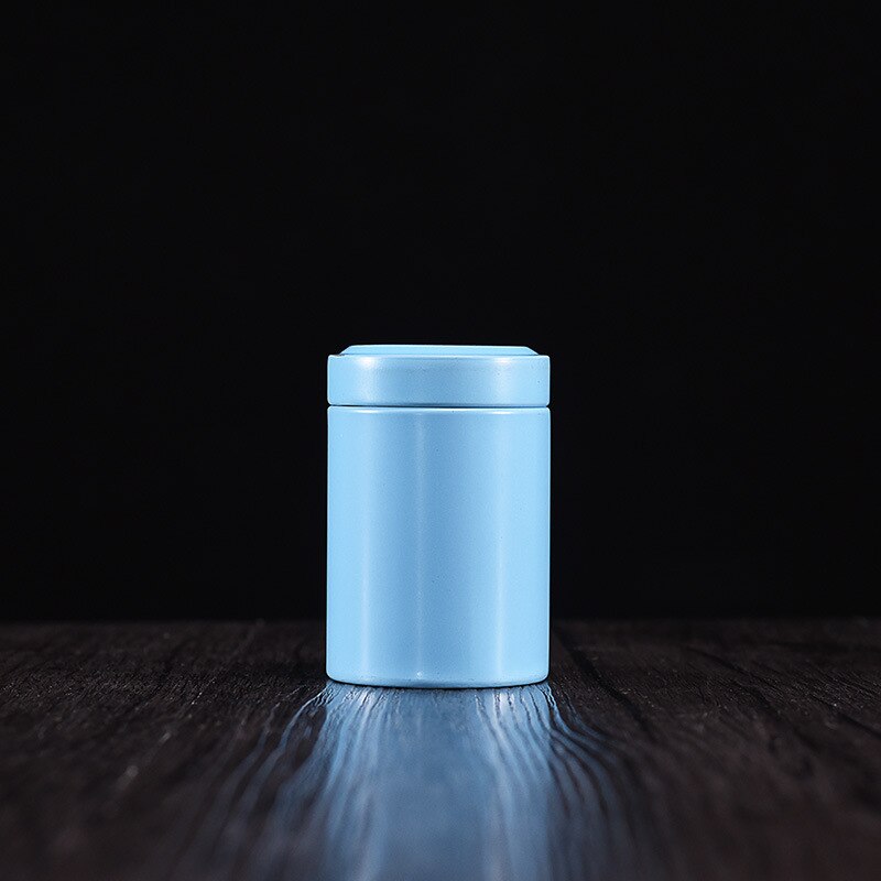 50g Round Sealed Metal Tea Can Coffee Spice Tea Container Outdoor Portable Universal Packaging Empty Tin Box: Lake Blue