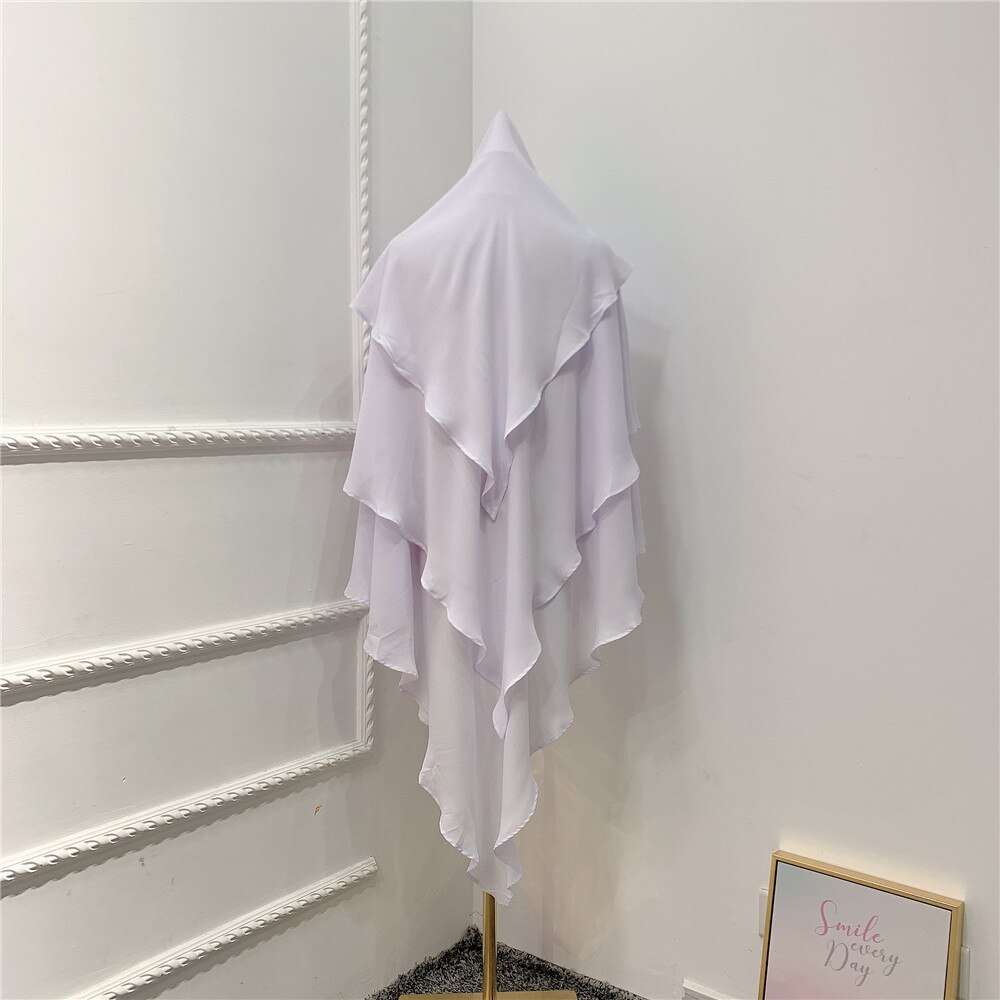 Foulard khimar trois couches à volants pour femmes, hijab, musulmane, dubaï, Turban turc, châles malaisiens, marocain: WHITE