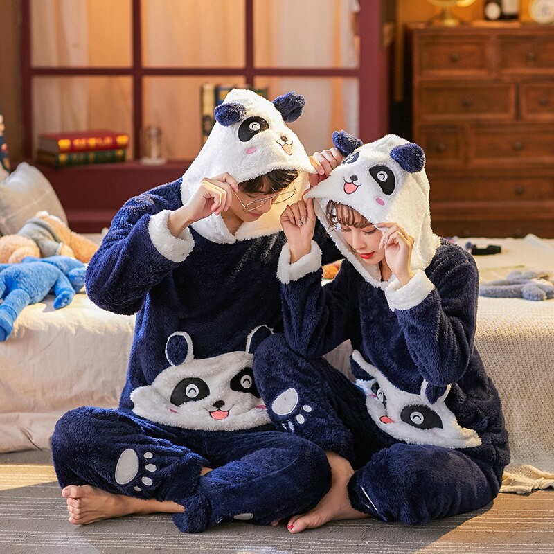 Korean Flannel Pajamas Winter Warm Couple Sleepwear Home Clothes Coral Fleece Thick Pyjamas Women Men Pijama Mujer
