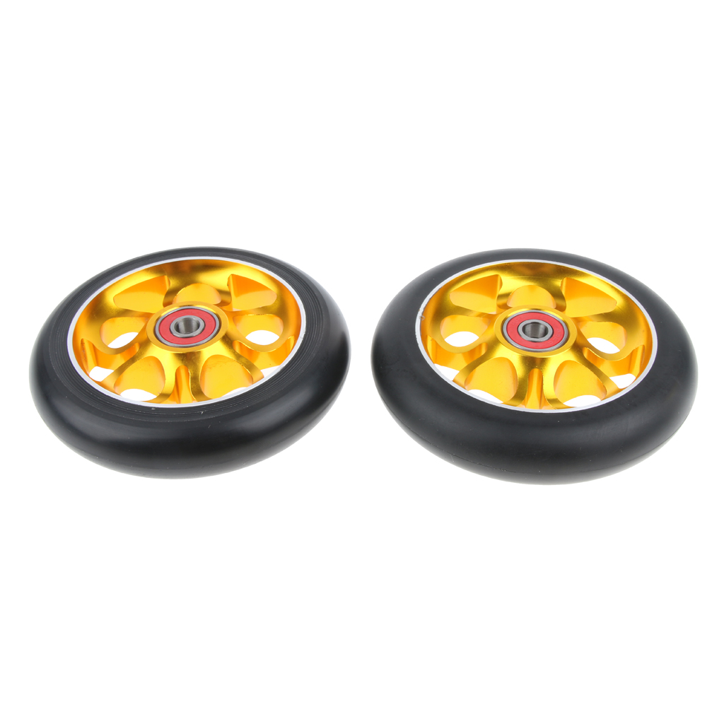 Scooter Wheels 110mm Pair - Durable Aluminum Scooter Wheels - Pro Scooter Wheels with Bearings installed - 24mm x 110mm, 88A PU