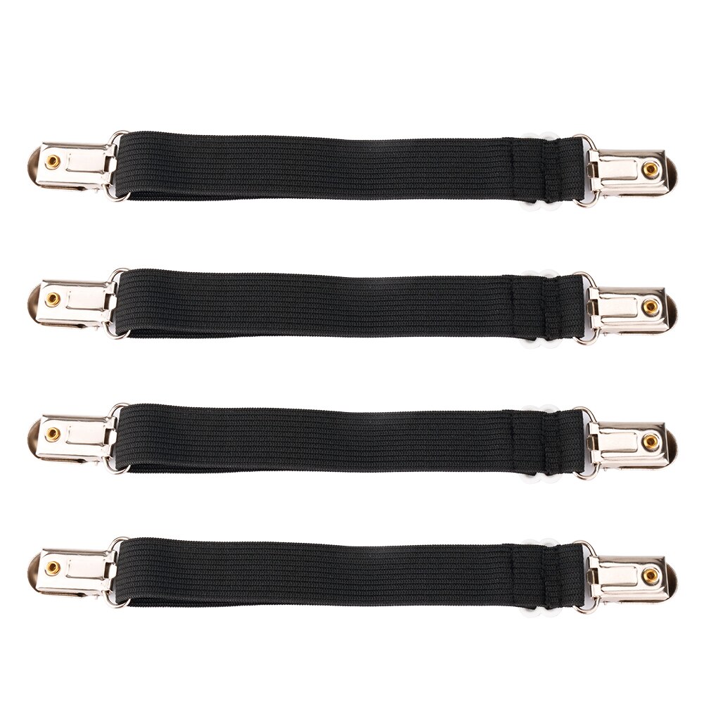 4Pcs Elastische Matras Jarretel Laken Dekbed Retainer Strap Metalen Clips Kussenovertrekken Houder Anti Slip Hoeslaken Beddengoed Grijpers: Black