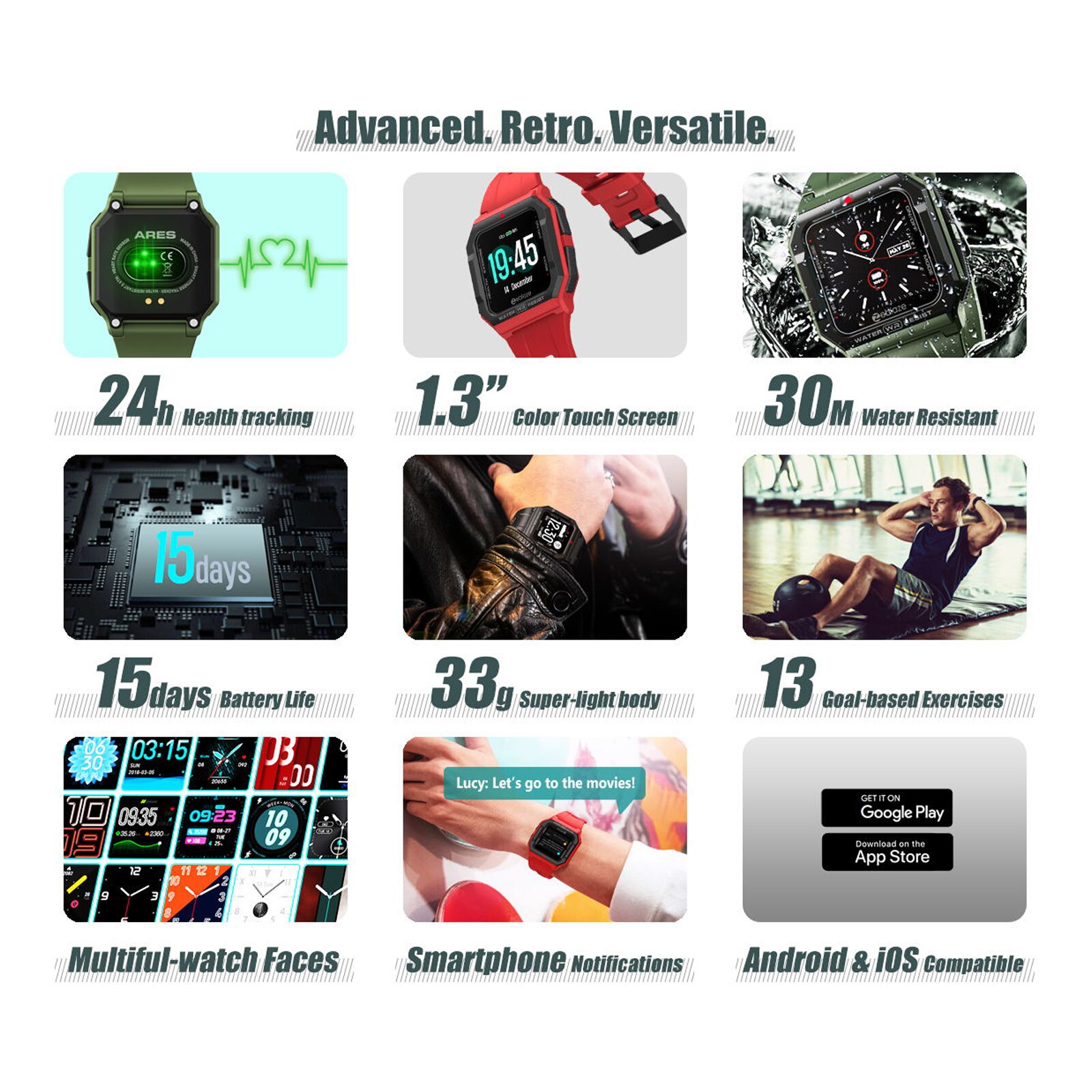 Zeblaze Ares Retro Smart Watch Man Women's Smartwatches Wristwatch Heart Rate Blood Pressure 13 Sports Modes Smart Watch