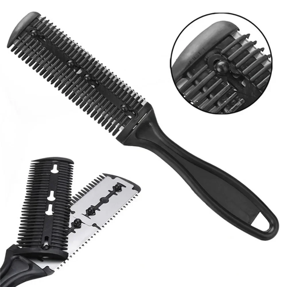 Doppel Seite Haar Schneiden Kämme Mit Rasierklinge Haar Pinsel Haar Trimmer Schneiden Ausdünnung Werkzeuge Salon Barber Haare Messer Clipper: Black