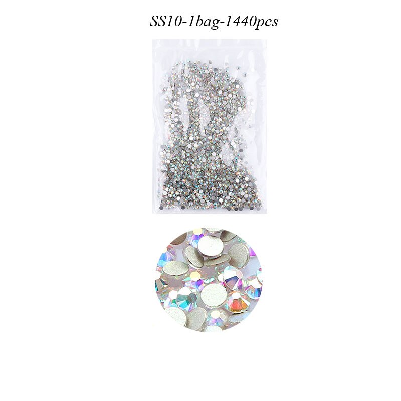 Swarovski – strass en verre à dos plat pour ongles, 1440 pièces, tailles mixtes SS4-SS50, pierres de décoration AB claires pour Nail Art, accessoires de manucure: SS10  1440Pcs