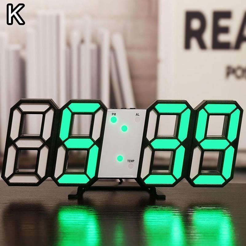Reloj de pared grande 3D moderno, Digital, Led, Usb, electrónico, de mesa, de escritorio, luminoso: K