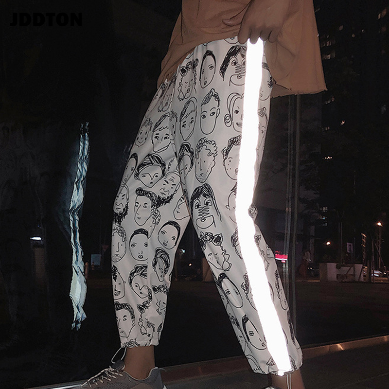 Jddton menns refleksbukser joggebukse uformelle joggebukser streetwear løs ankellengde bukse hip hop menn uformelle bukser  je324