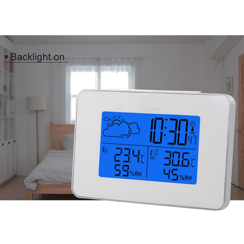 Weather Station Wireless Sensor Hygrometer Thermometer Multi-Function Alarm Clock Table Clock Snooze LCD Alarm Clock