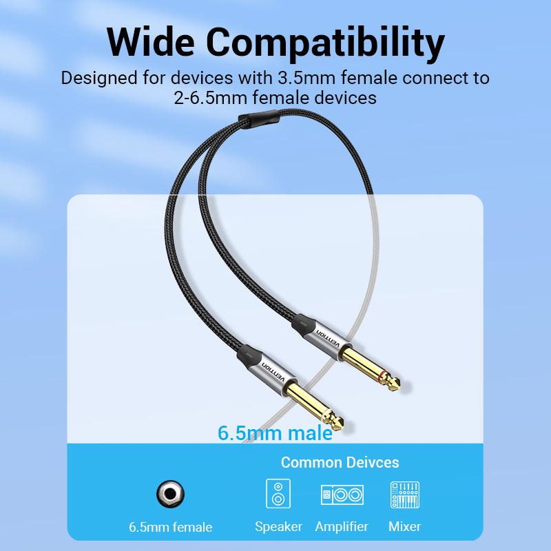 Vention 3.5mm to double 6.5mm trs kaapeli aux uros mono 6.5 liitin stereo 3.5 jack audio kaapeli mikseri vahvistin 6.35 sovitin
