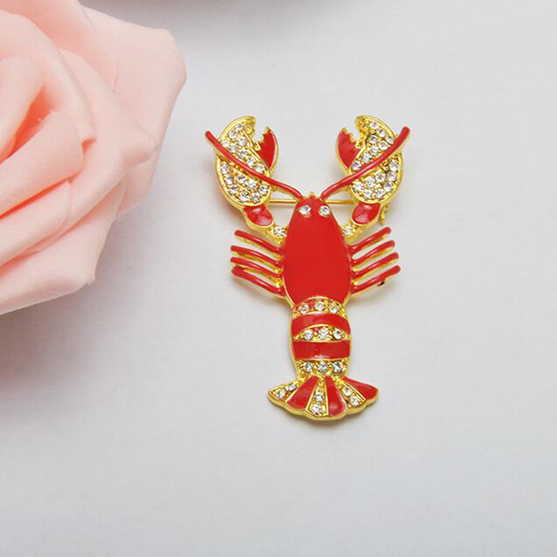 Cute Red Crystal Women Brouches Rhinestone Lobster Brooch Pin Strass Broches Clothing Accessories