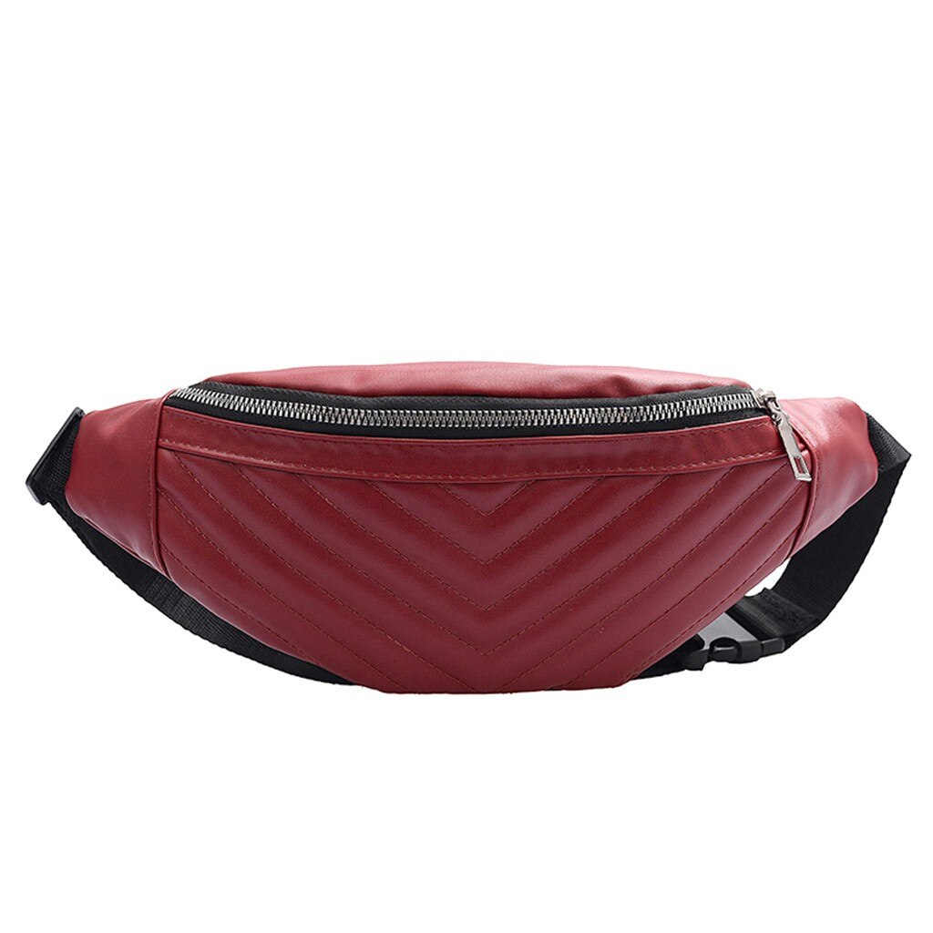 Funny Women PU Leather Zipper Waist Pouch Waterproof Sports Running Belt Bag Bum Waist Packs: Red 