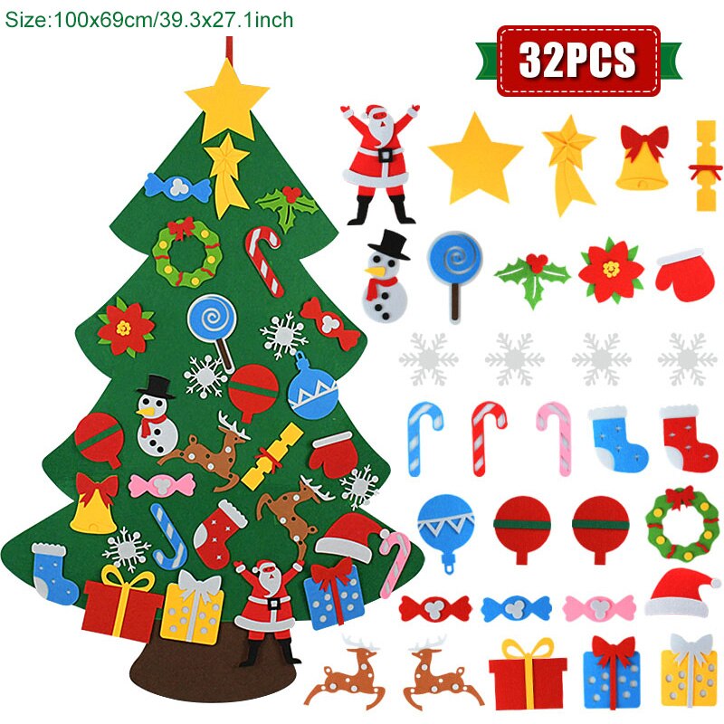 DIY Kids Felt Christmas Tree Christmas Decoration for Home Navidad Year Christmas Ornaments Santa Claus Xmas Tree