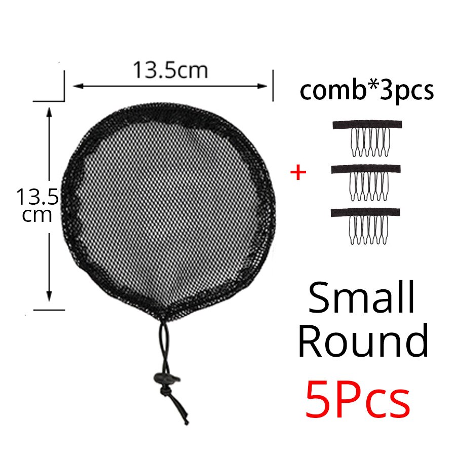 Plussign-filet à queue de cheval en Spandex | Filet pour chignon deux styles, queue de cheval noire, fabricant de cheveux, bonnet de tissage, filet pour cheveux, 5 pièces/lot, filet pour queue de cheval en Spandex bon marché: Small Round 5pcs