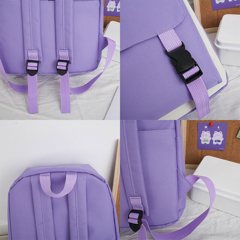 Roxo adolescentes estudante mochila bolsas de ombro-sacos de lona moda feminina traval voltar packs meninas sólida bookbag 4 peças conjunto 2020