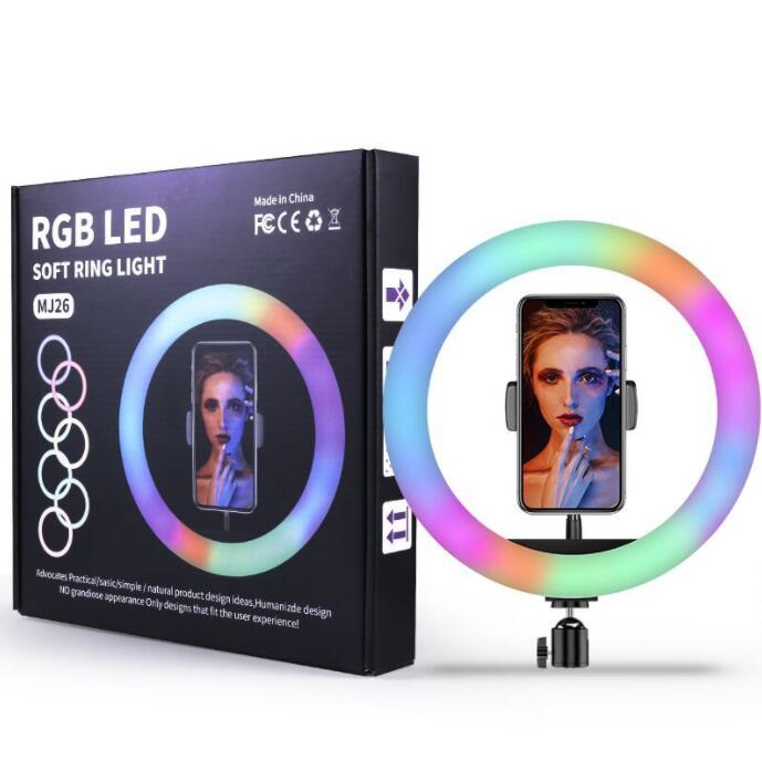 Rgb led anel luz titular do telefone fotografia luz de preenchimento 1.6m tripé regulável rgb selfie conjunto led anel luz remoto para foto vídeo: 20CM