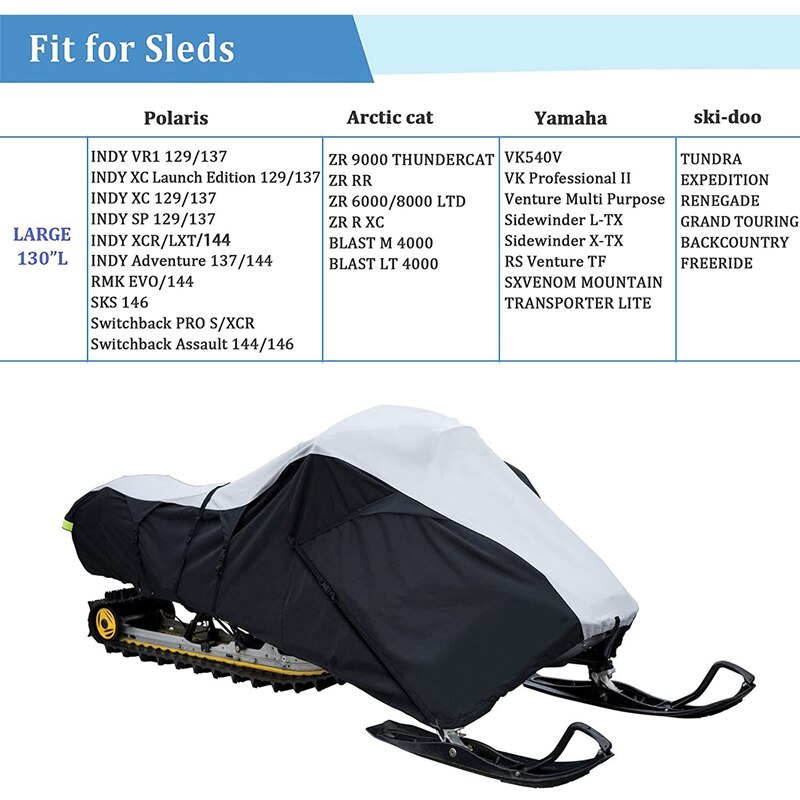 Universal Trailerable Snowmobile Cover Waterproof Snow Cover for Polaris, Yamaha, Arctic Cat 130 X 51 X 48 inch