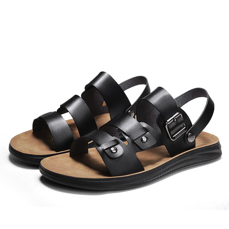 2022 Summer Sandals Men's Shoes Summer Open Toe Clip-on Breathable Solid Color Slippers Men's Shoes: black brown / 39