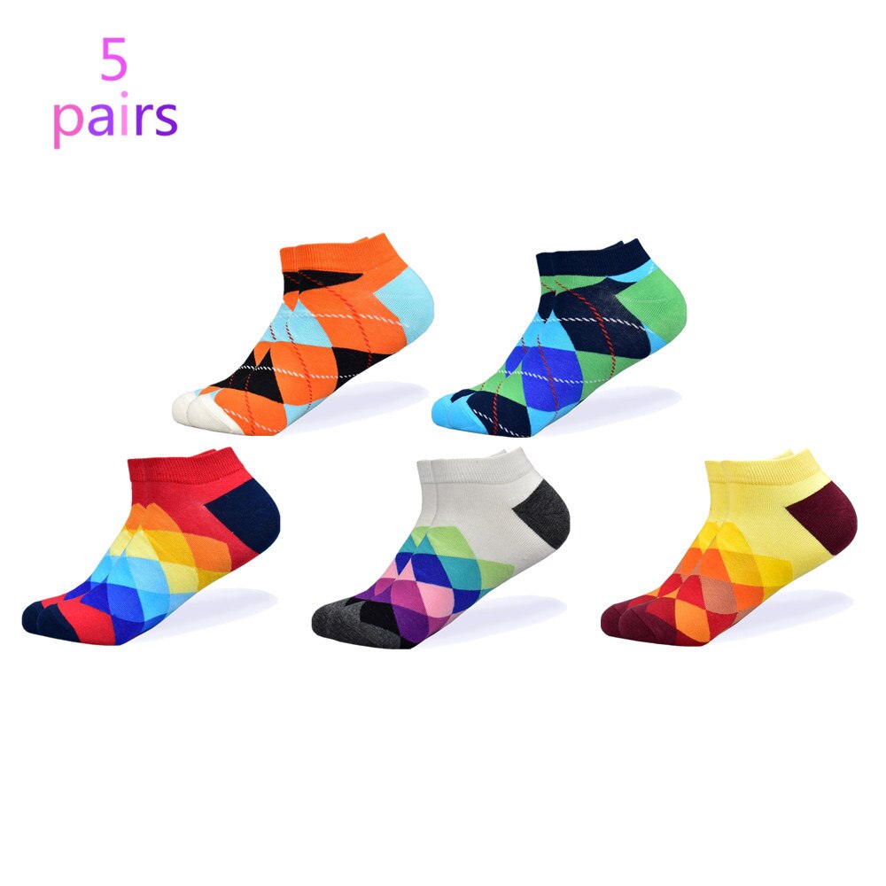 hommes chaussettes dernière décontracté bateau chaussettes court été respirant heureux couleur coton chaussettes hommes: 5 pairs of socks-3