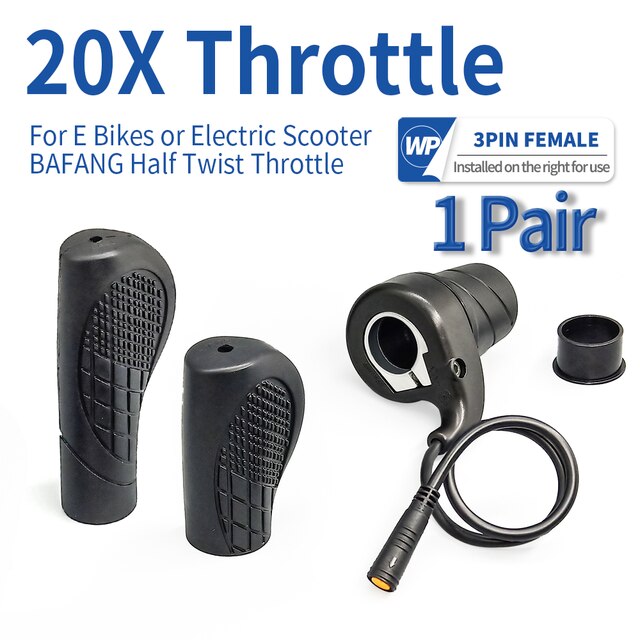 Electric Bike Twist Throttle Right Handle Throttle BAFANG 20X Half Waterproof/SM Connector for EBikes: 20X Handle WP