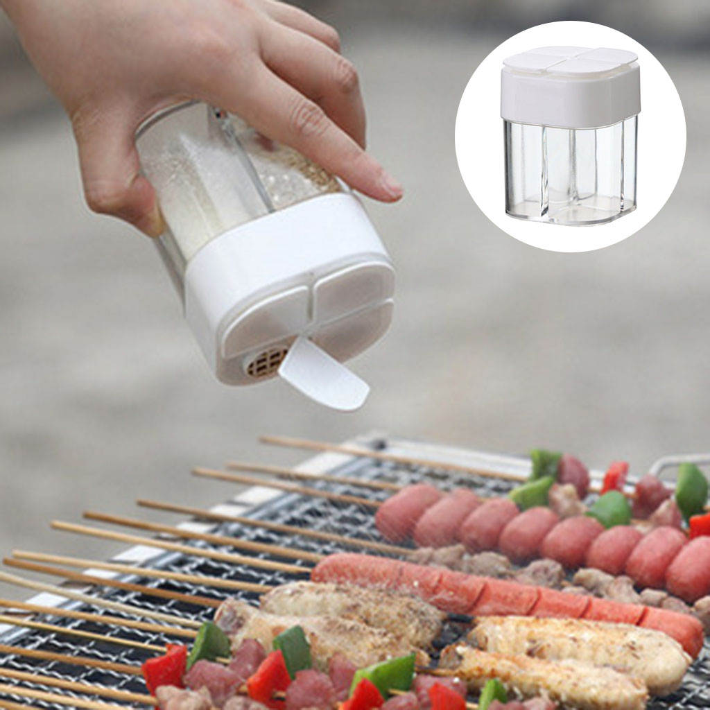 Outdoor Spice Box Storage Transparent Four Compartments Portable Spice Shaker for Barbecue: White 