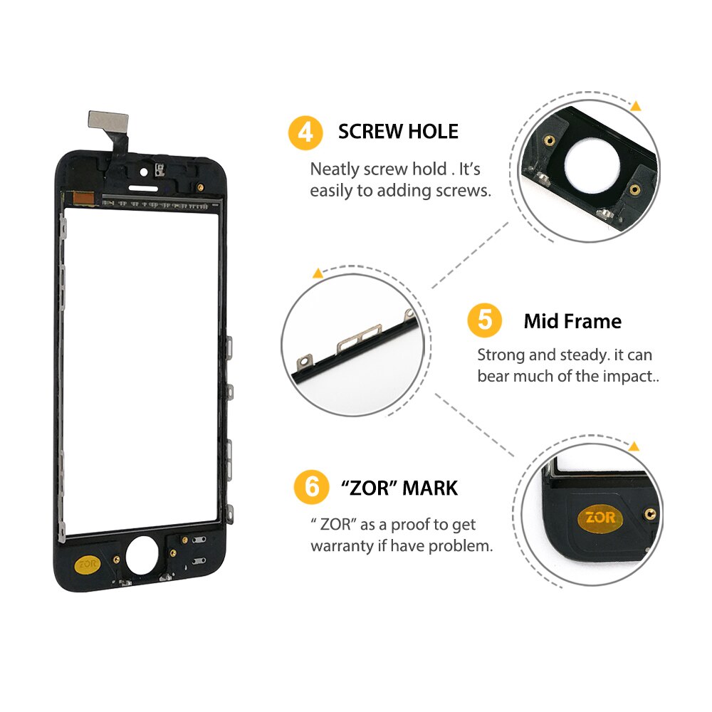 ZORWING Touch Panel For iPhone 5 5s Touch Screen Digitizer Glass Lens Sensor Replacement Parts for Iphone TouchScreen