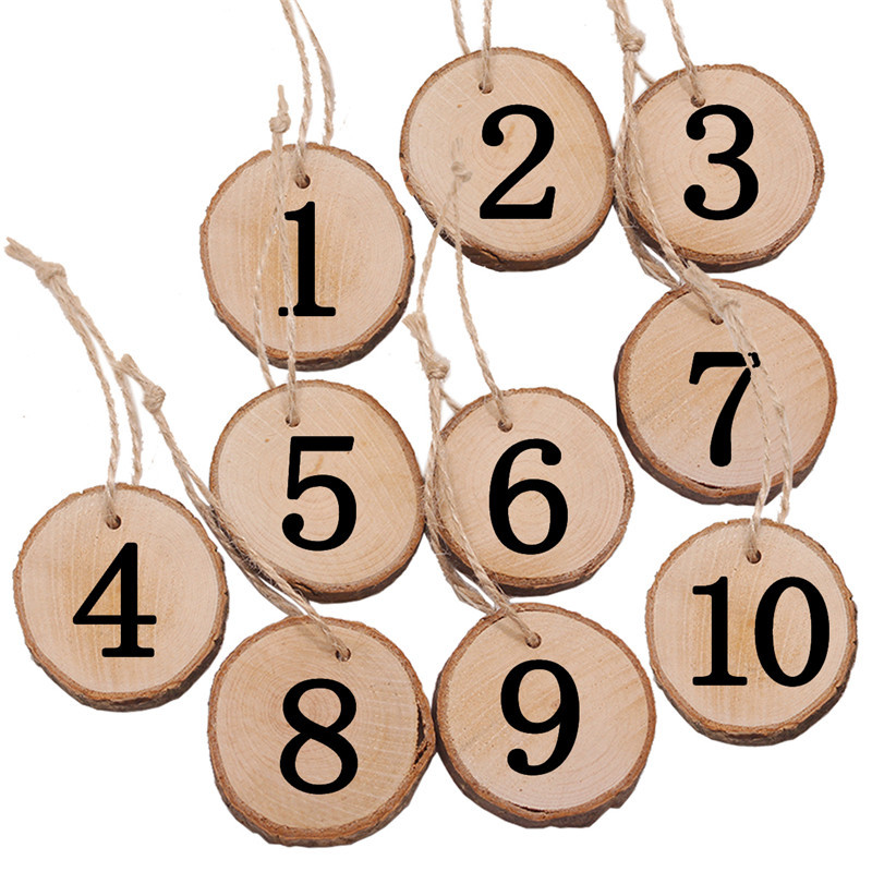Træskiveplade 1-10 numre til bryllupsborde sæder centerpieces valentinsdag hjem dekorative håndværk kort sæt