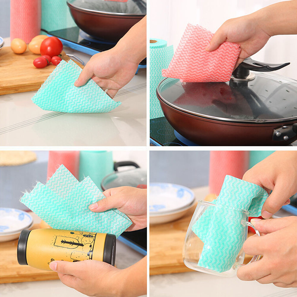 2Pcs Doekjes Niet-geweven Stof Lui Rags Nat En Droog Wasbare Wegwerp Schotel Papieren Handdoek Doek Voor keuken Huishouden
