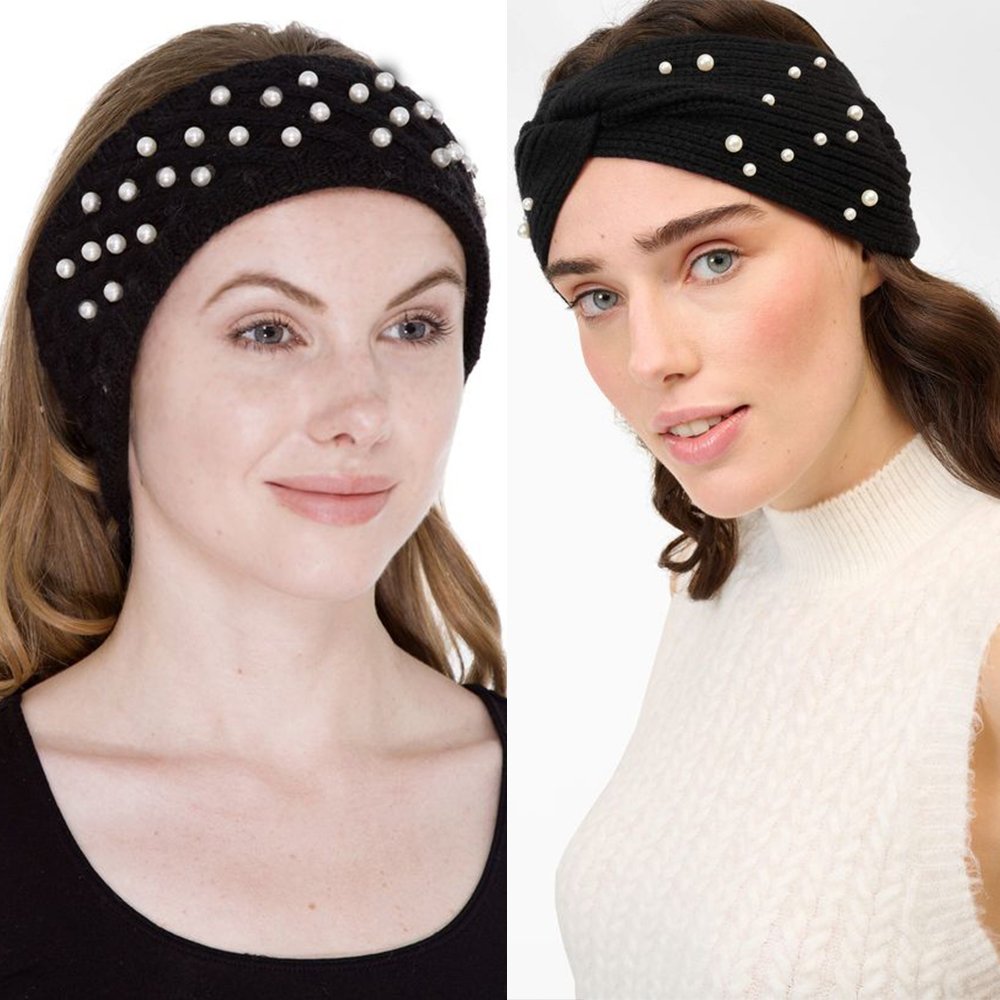 Bandeaux élastiques avec nœud pour femmes, bandeaux avec perles, turban, bandana, coiffure chaude, accessoires pour cheveux, sauna, automne, hiver
