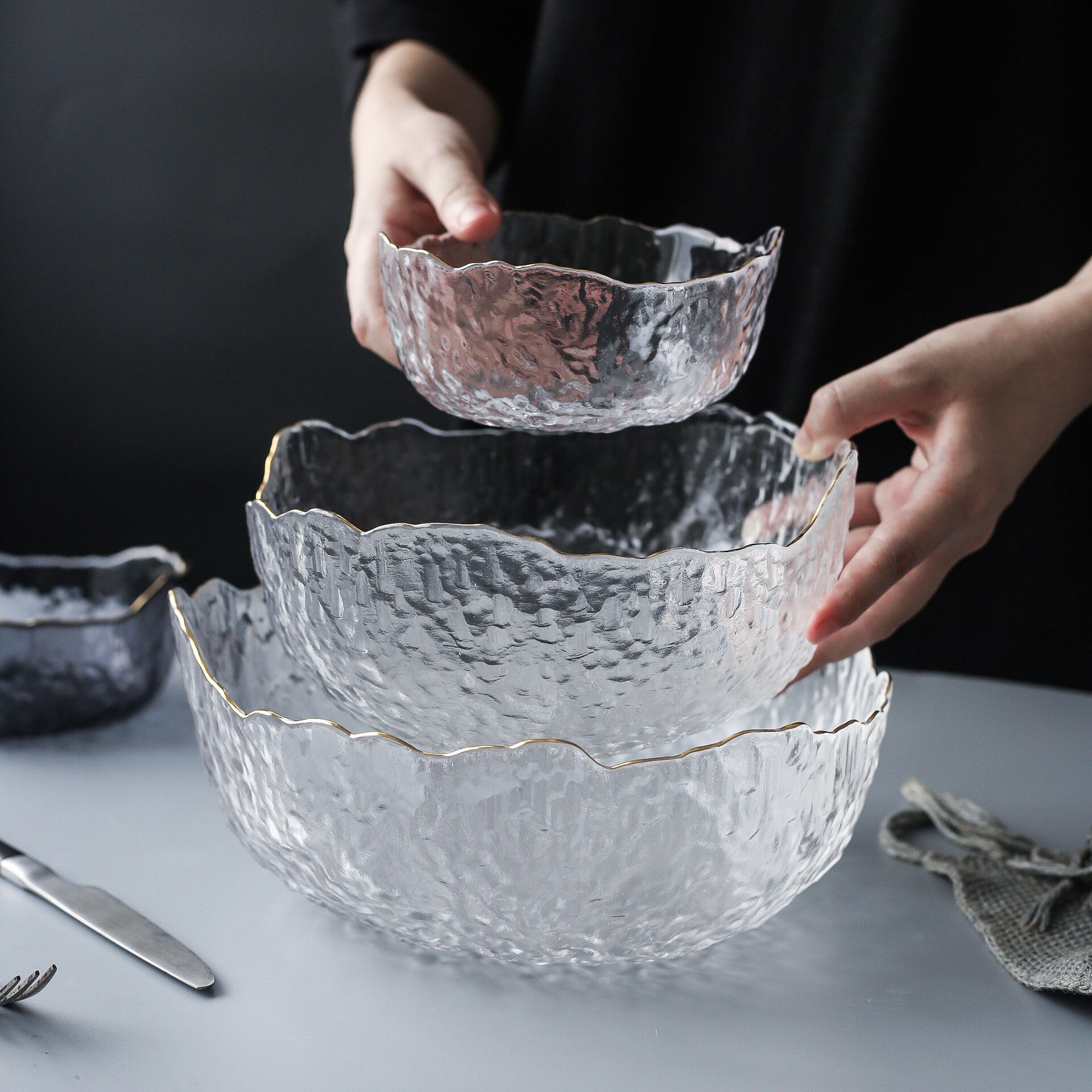 Green Code Irregular Glass Household Drawing Phnom Penh Glacier Fruit Salad Bowl Pyrex Fruit and Vegetable Plate