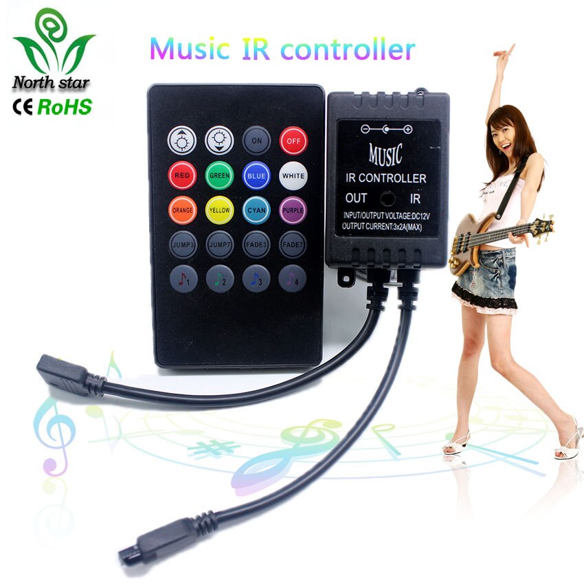 20 Key Muziek IR Controller Zwart Geluid Sensor Afstandsbediening Voor RGB LED Strip