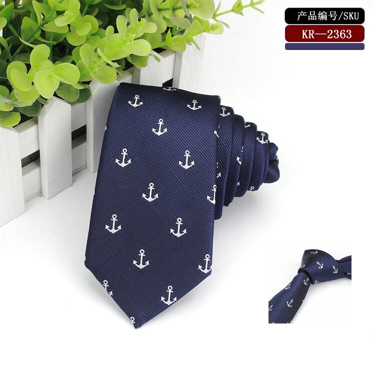 Luksus mænds anker print mønster slips 6cm mænds slanke slips polyester jacquard tynd hals slips bryllup corbata gravata slips: Stkr 2363