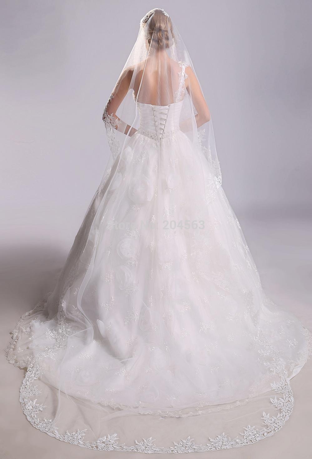 One-Layer White or Ivory Lace Cathedral Veil Wedding Veils Tulle Veil for Bride without Comb