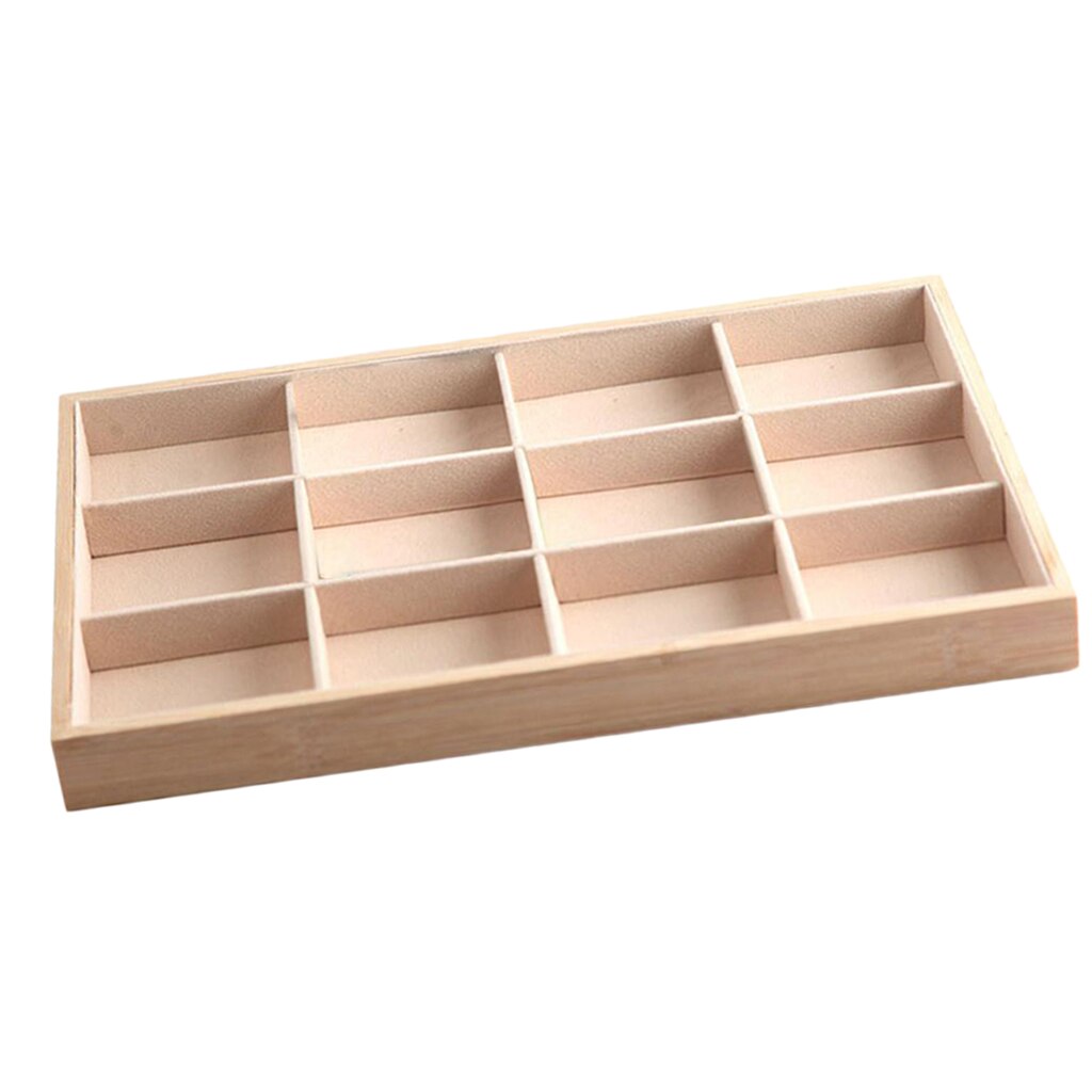 Premium Bamboo Wood Stackable Jewelry Tray Showcase Display Organizer, 12 24Grid Jewelry Holder Box earring show case: Beige 12 Grids