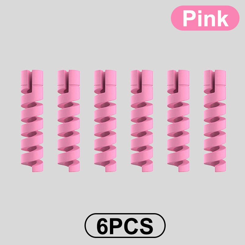 Zabezpieczenie kabla ładującego do telefonów uchwyt na kabel oplot na kable klip do myszy przewód ładowarki USB zarządzanie organizer do kabli: A 6Pcs-Pink