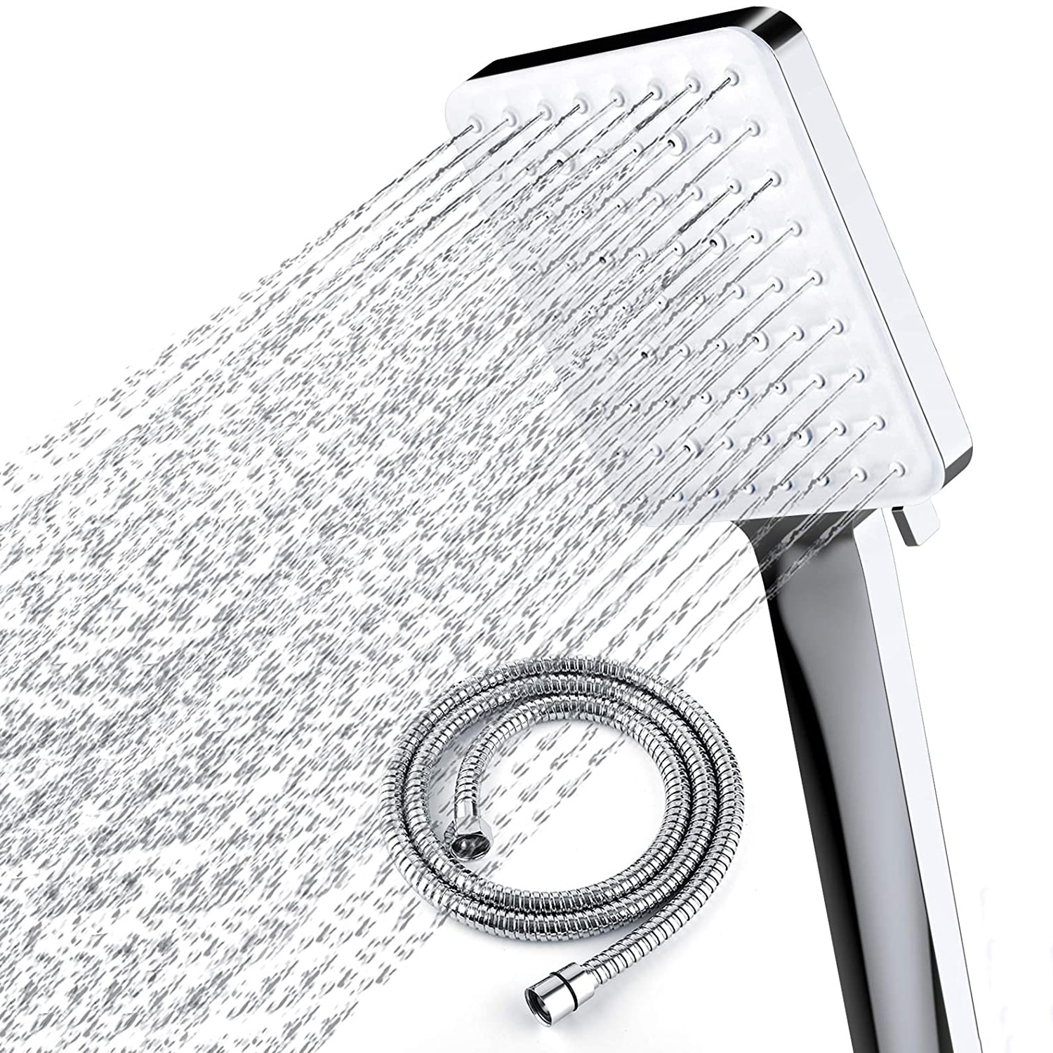 Newentor High Pressure Shower Head with 6 Spray Settings Shower Head with 59" Stainless Steel Shower Hose and Adjustable Bracket: With Hose