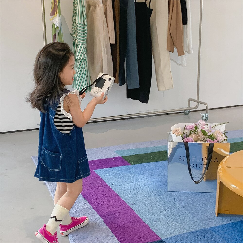 Summer Children Pants Girls Korean Loose Leisure Denim Bib Shorts