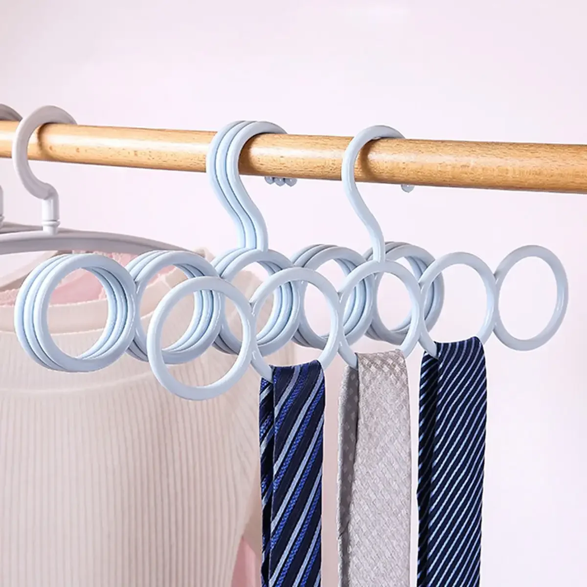 Colgador de pantalones de plástico sólido, colgador multifuncional para pantalones, colgador de almacenamiento de bufandas, 2 uds.: Azul