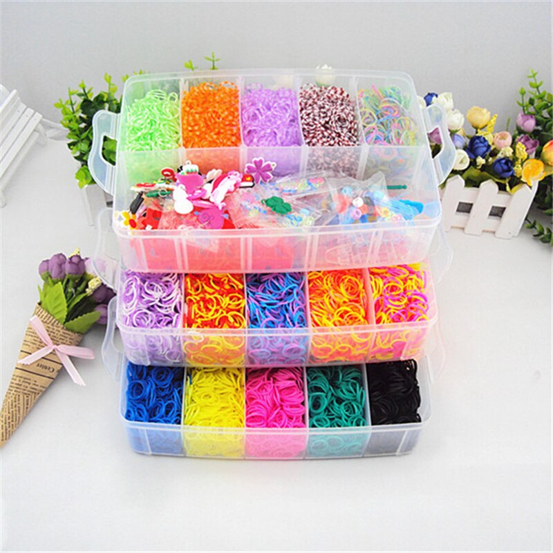4500pcs Rubber Bands DIY Weaving Tool Box Set Elastic Silicone Rubber Band Woven Bracelet Kit Girls Craft Toys