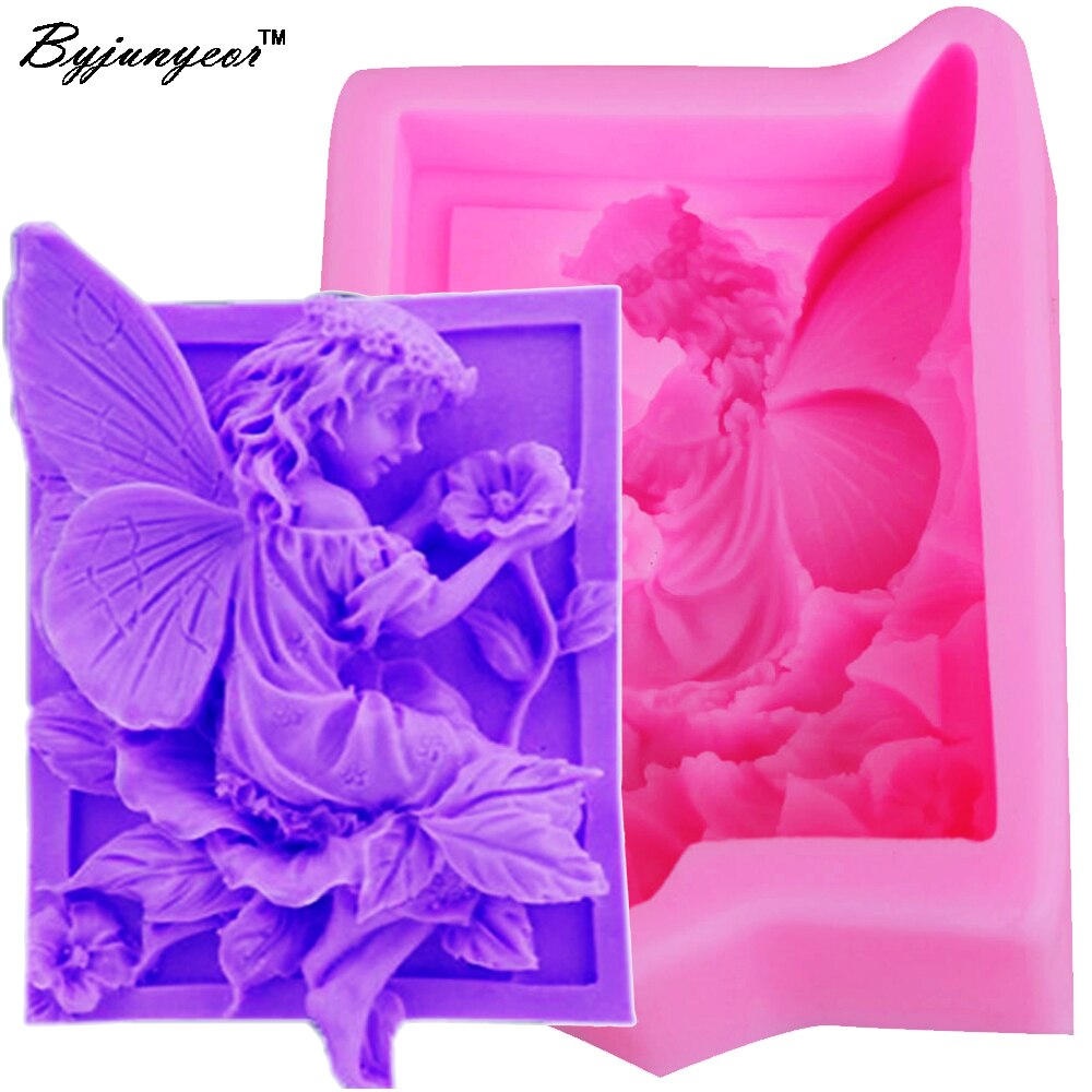 Byjunyeor  m154 flower fairy uv harpiks sæbe silikone form fondant lys gips krystal epoxy uv harpiks blødt ler bageværktøj