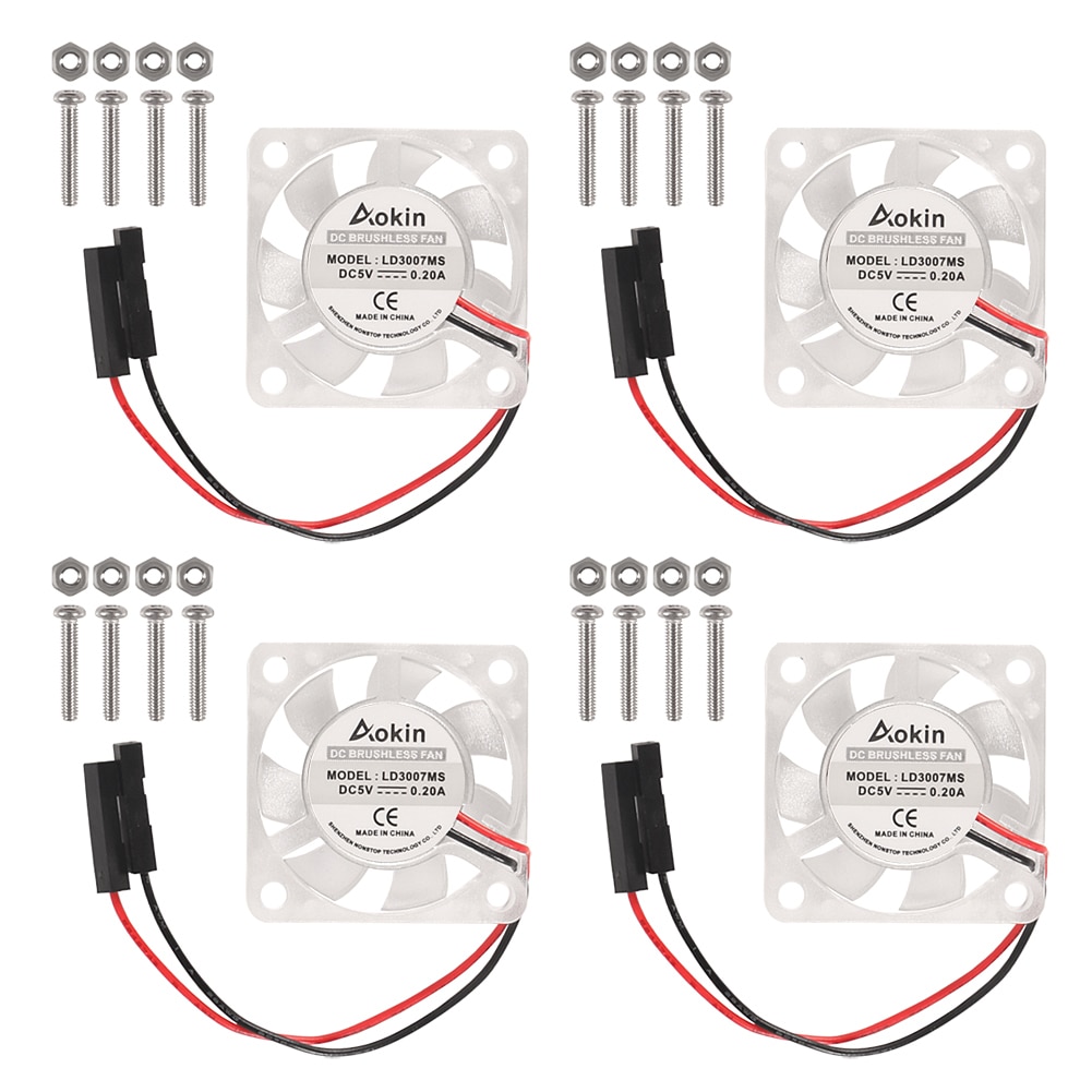 4Pcs Raspberry Pi Koelventilator Borstelloze 30X30X7Mm 3007 Fan Cpu 3.3V 5V koelventilator Voor Raspberry Pi 4 Model B, 3 B +, Pi 3: 4PCS Trans