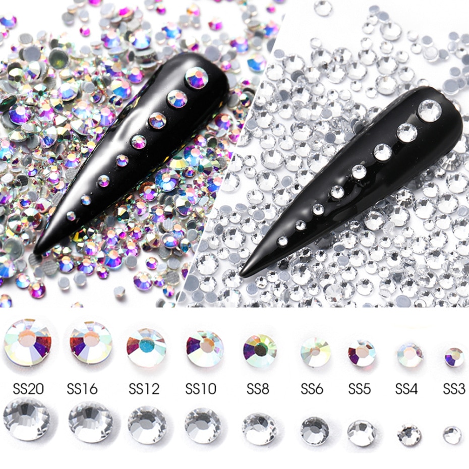 1440pc super glitter krystal ab  ss3-ss20 hotfix rhinsten på negle dekoration fix flad ryg strass nail art sten  le1610