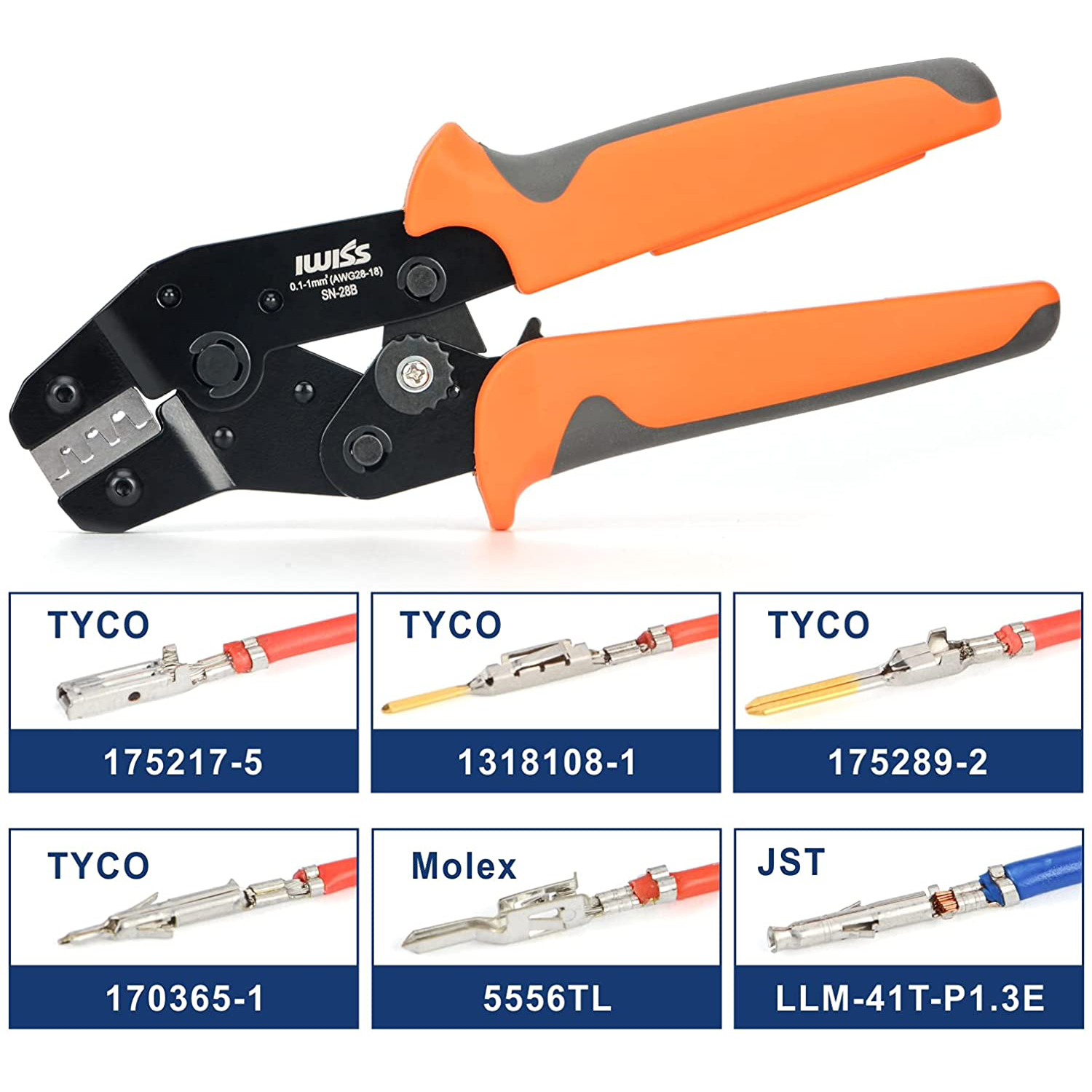 IWISS SN-28B Micro Terminals Crimping Plier For AWG28-18 Dupont Pins 1550PCS 2.54mm Pitch Wire-to-Wire Dupont Connector Kit: dark blue